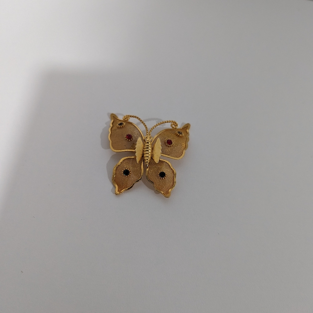 Gold Vintage Butterfly Brooch with gemstones